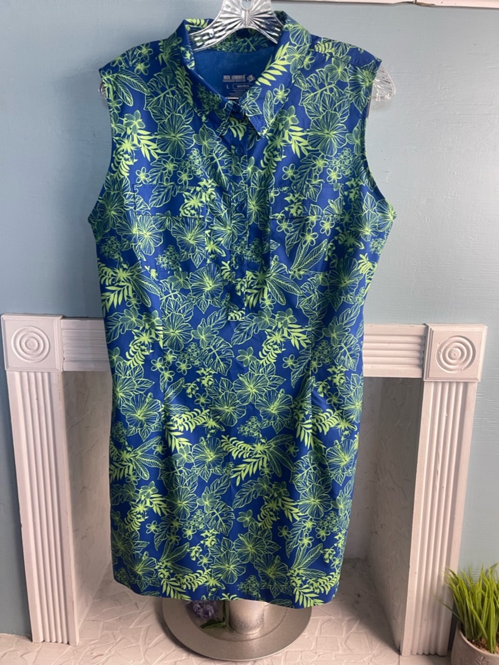 Reel Legends Blue & Lime Tropical Sleeveless Golf/ Tennis/ or Pickleball Dress